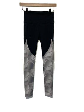Under Armour Women's Leggings Black Gray Abstract Colorblock High Rise, Size S